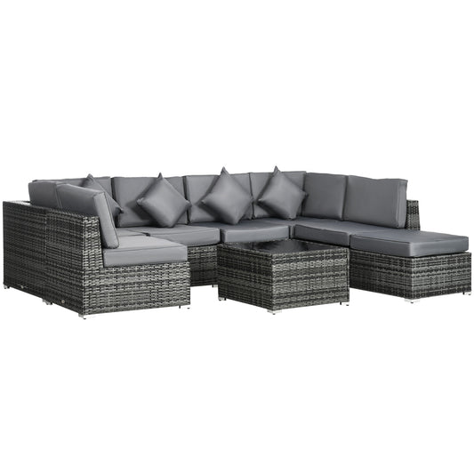 8 Pieces PE Rattan Corner Sofa Set, Outdoor Garden Furniture Set, Patio Wicker Sofa Seater w/ Cushion