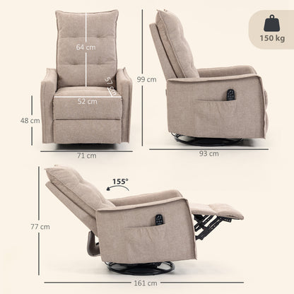 Recliner Armchair, Chenille Recliner Chair with Massage and Heat, 360° Swivel Rocking Manual Recliner, Brown