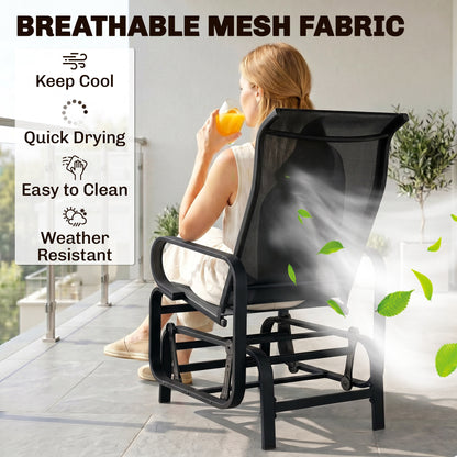 Outdoor Gliding Rocking Chair with Sturdy Metal Frame Garden Comfortable Swing Chair, Black