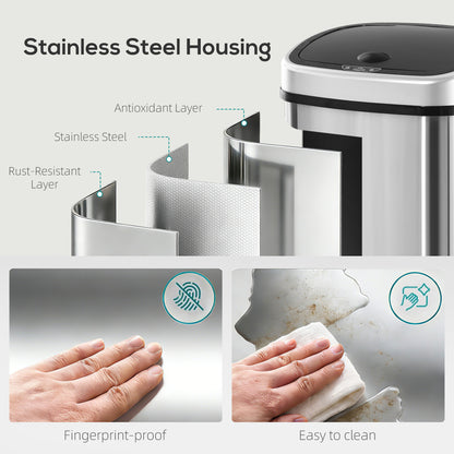58L Motion Sensor Bin, Automatic Touchless Rubbish Bin with Fingerprint Resistant Stainless Steel for Kitchen, Hygienic Gyms