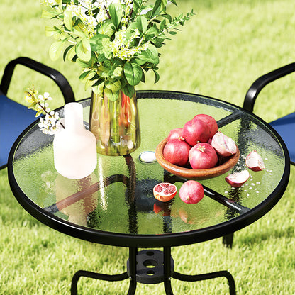 Five-Piece Steel Patio Set, with Glass-Top Table - Dark Blue