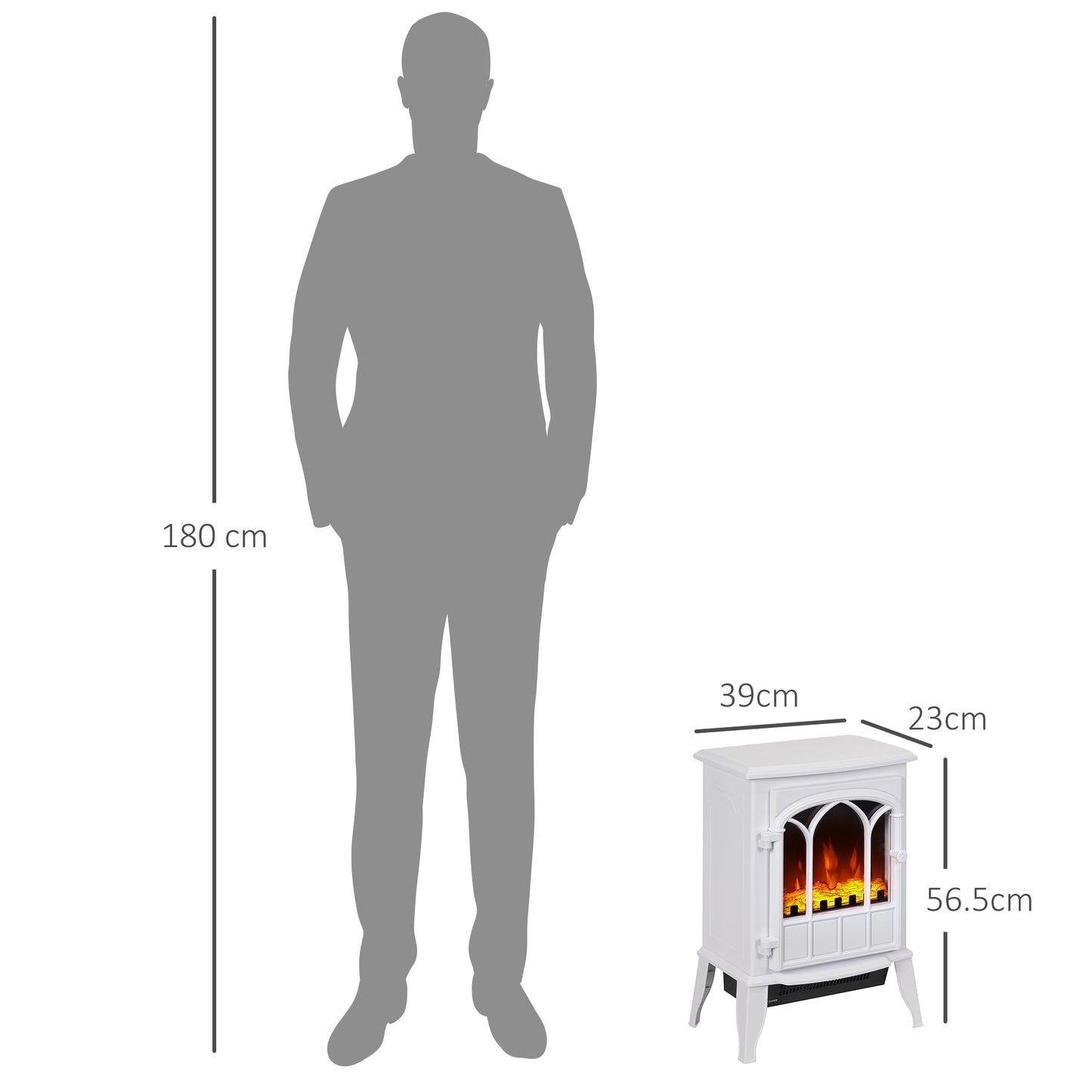 Freestanding Electric Fireplace, Electric Log Burner with LED Flame Effect, Overheating Safety System, 1000W/2000W White