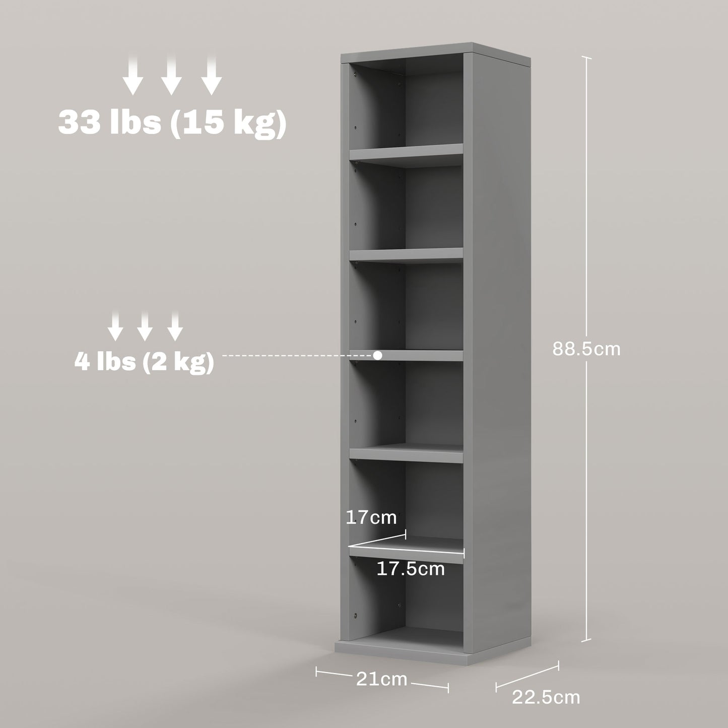 Set of 2 CD Media Display Shelf Unit Tower Rack with Adjustable Shelves, High Gloss Grey