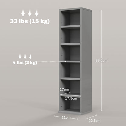 Set of 2 CD Media Display Shelf Unit Tower Rack with Adjustable Shelves, High Gloss Grey