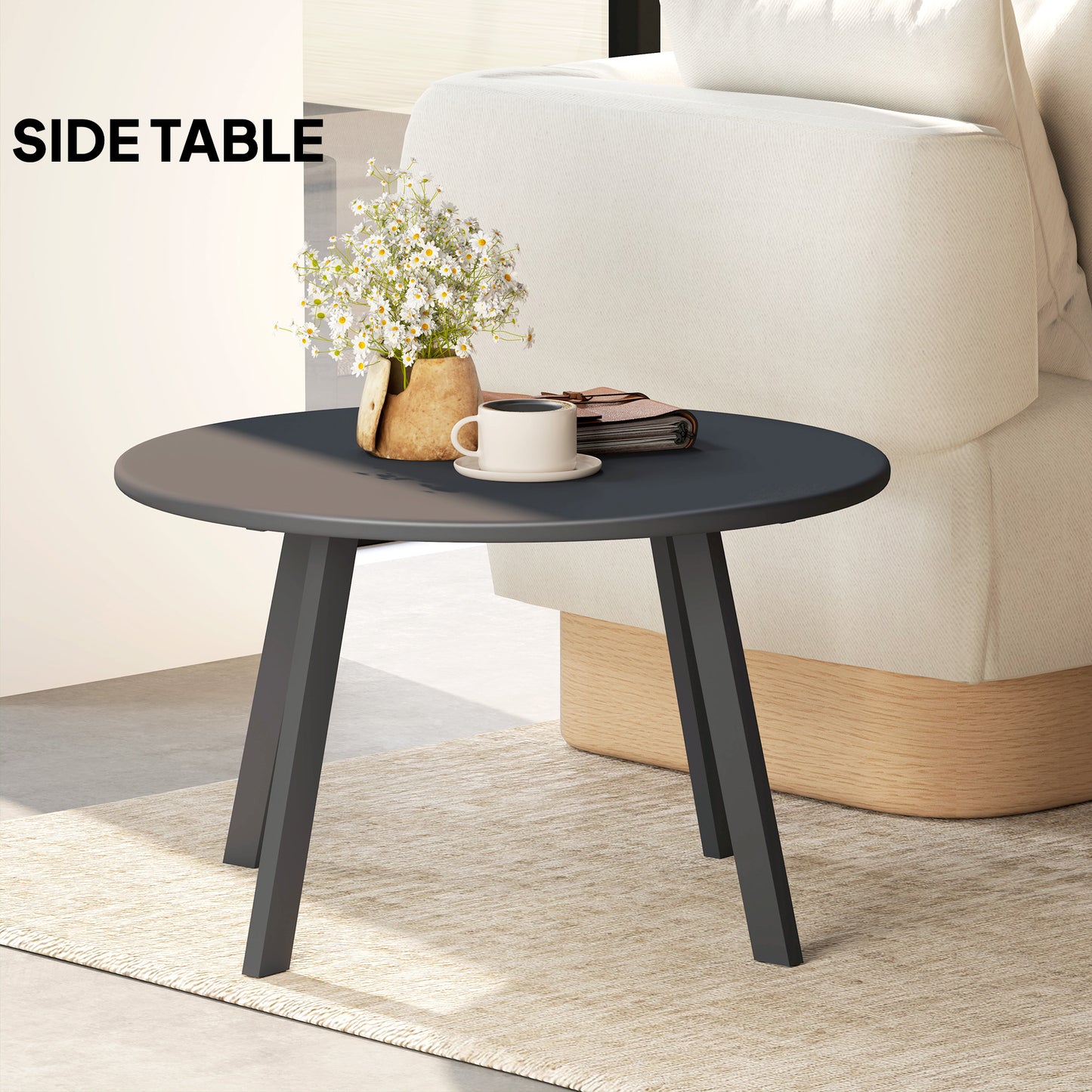 70cm Round Coffee Table, Outdoor Garden Table with Non-Slip Foot Pads and Metal Frame for Garden, Terrace, Balcony