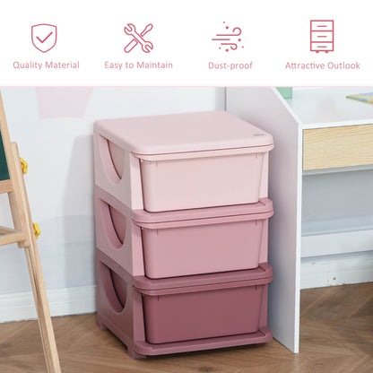 3 Drawers Plastic Kids Storage Units, 3 Tier Children Toy Chest for Nursery, Playroom, Bedroom, Pink