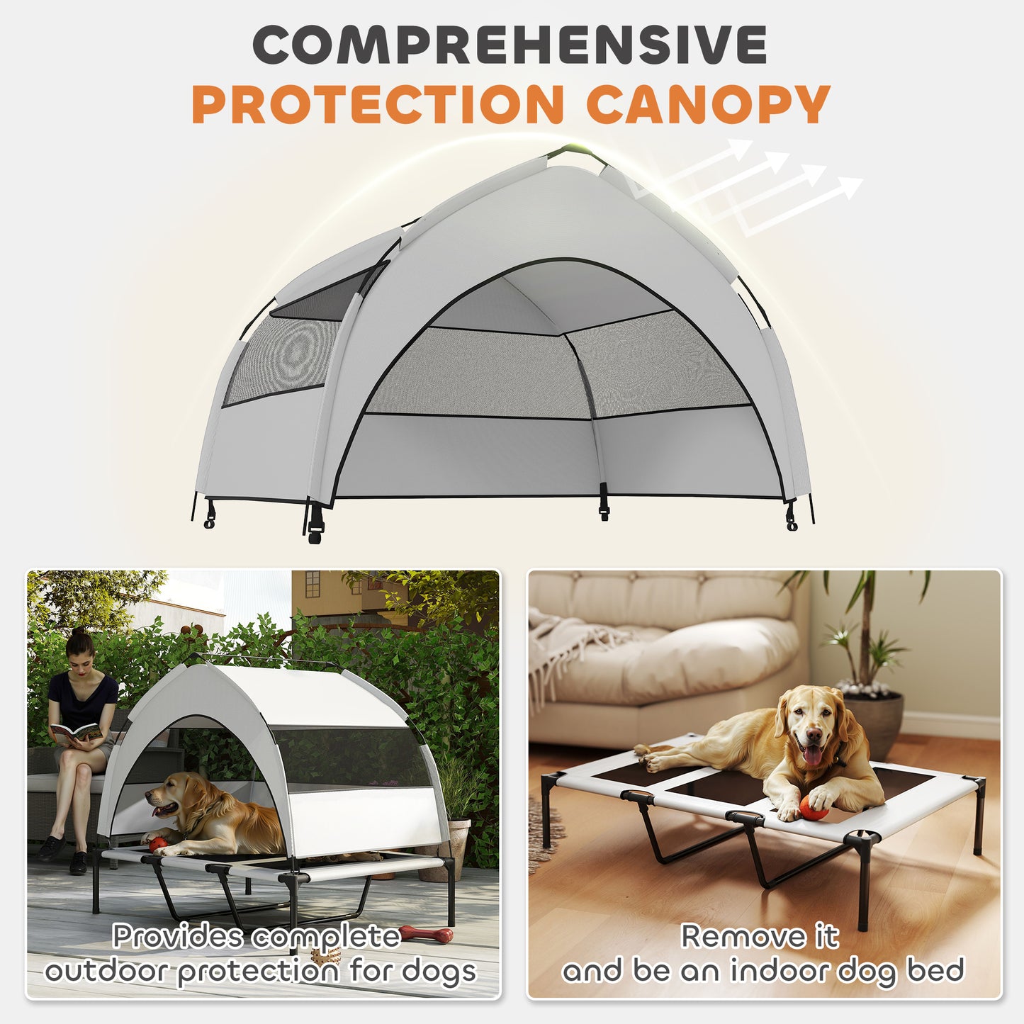 Portable Elevated Dog Bed with Removable Canopy, Cooling Raised Pet Cot for Large Dogs, 106 x 76 x 94 cm
