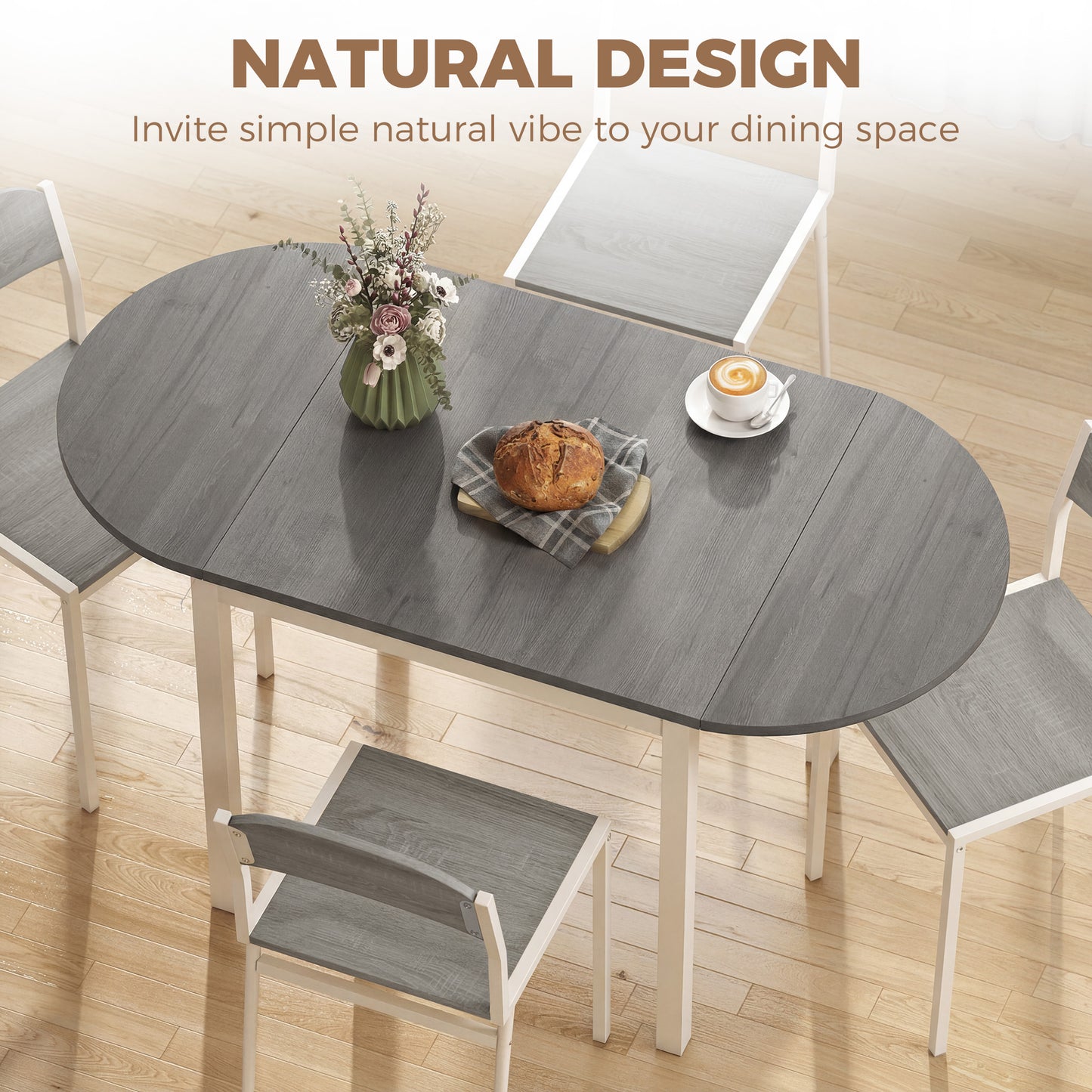 4-6 Person Wooden Drop-Leaf Table - Grey