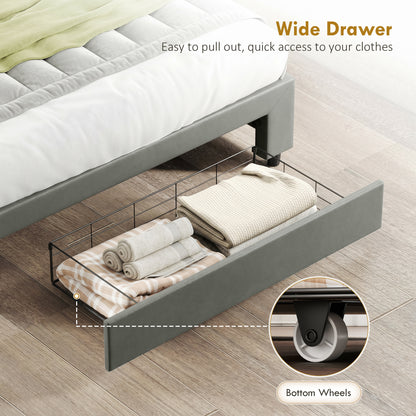 PU Leather King Size Ottoman Bed Frame, with Front Drawer - Grey