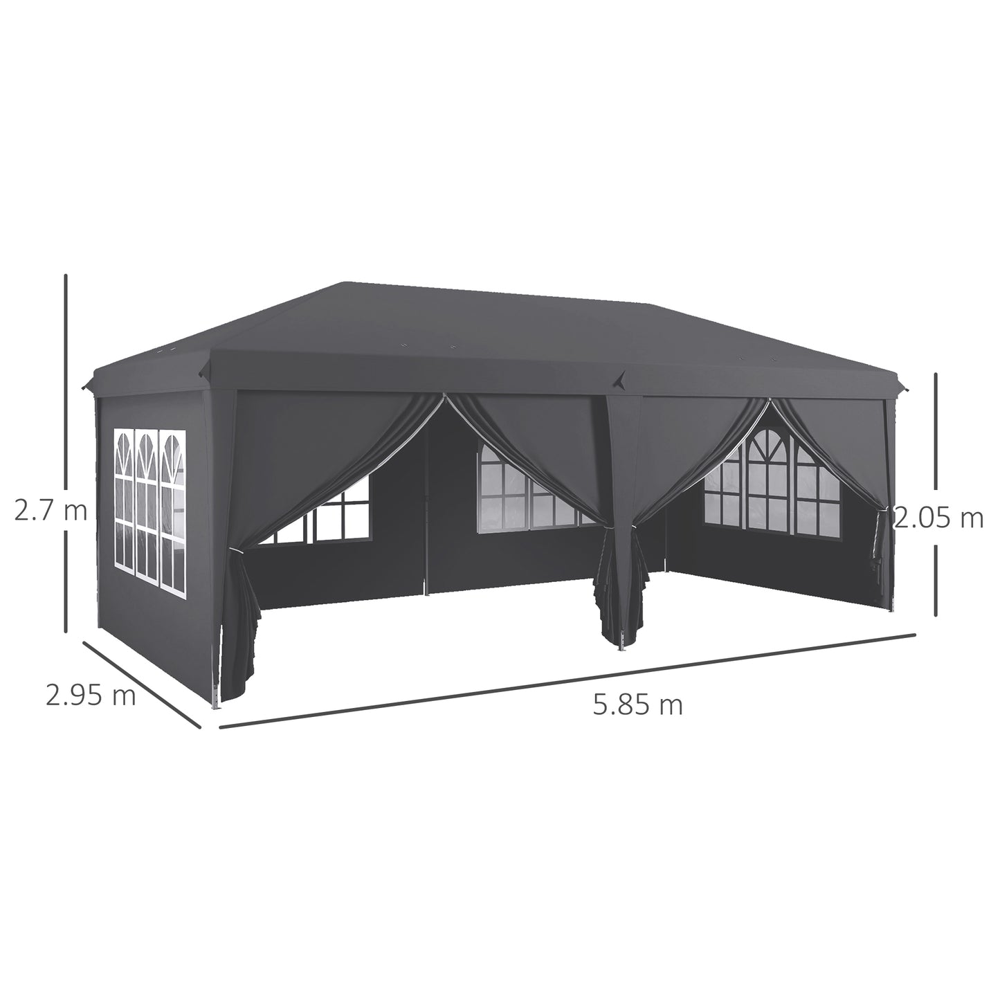 Outsunny 3 x 6 m Garden Pop Up Gazebo, Wedding Party Tent Marquee, Water Resistant Awning Canopy with Sidewalls, Windows