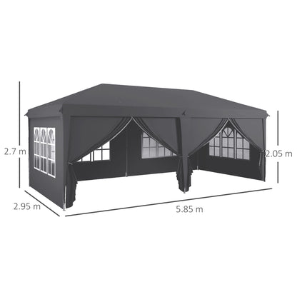 Outsunny 3 x 6 m Garden Pop Up Gazebo, Wedding Party Tent Marquee, Water Resistant Awning Canopy with Sidewalls, Windows
