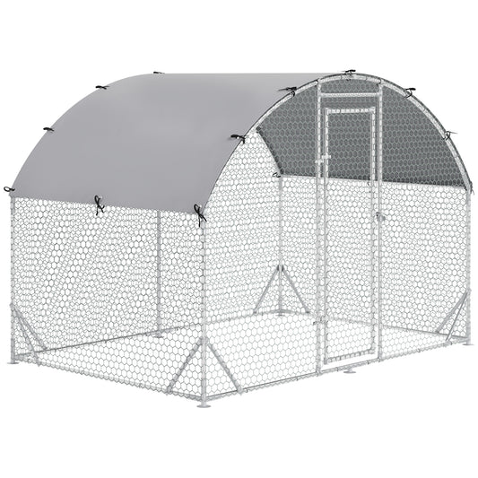 Walk In Chicken Run Galvanised Chicken Coop Hen Poultry House Cage Water-Resist Cover, Silver