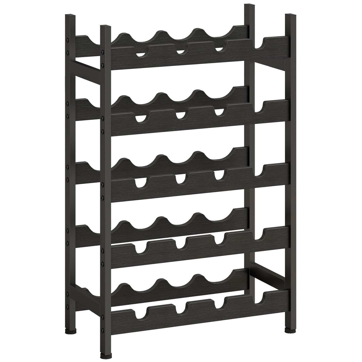 Wine Rack Freestanding Industrial Liquor Cabinet 5-Tier 20 Bottles Bar Stand with Adjustable Feet, Black
