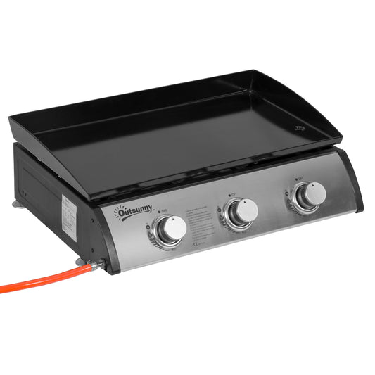 Gas Plancha Barbecue Grill with 3 Stainless Steel Burner, 7.5kW