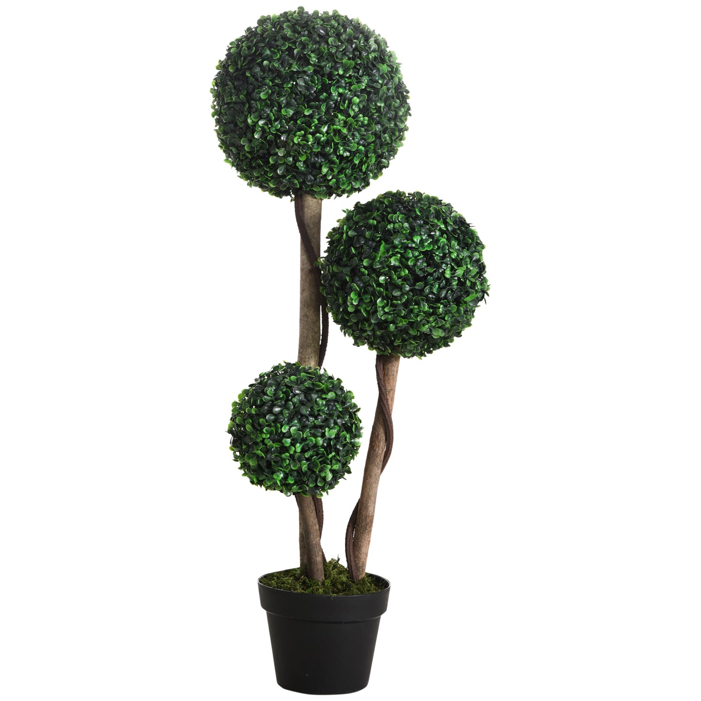 Decorative Artificial Trees Boxwood Ball Topiary Trees in Pot, UV-Cut Fake Plants for Home Indoor Outdoor Decor, 90 cm