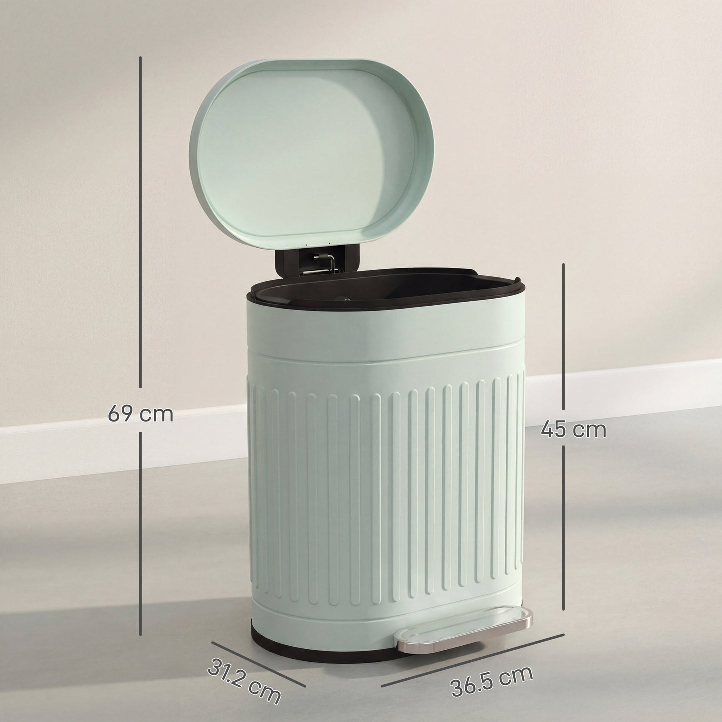 20L Metal Kitchen Bin, with Soft-Close Lid - Light Green