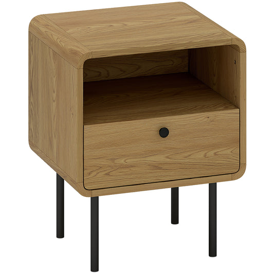 Bedside Table with Drawer and Open Shelf - Oak