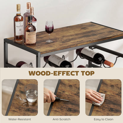 30 Bottles Wine Rack, 6 Tier Free Standing Wine Storage Holder with Wood Effect Tabletop, Rustic Brown