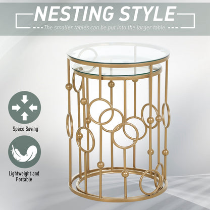 Nesting Round Coffee Table Set of 2 - Gold Tone