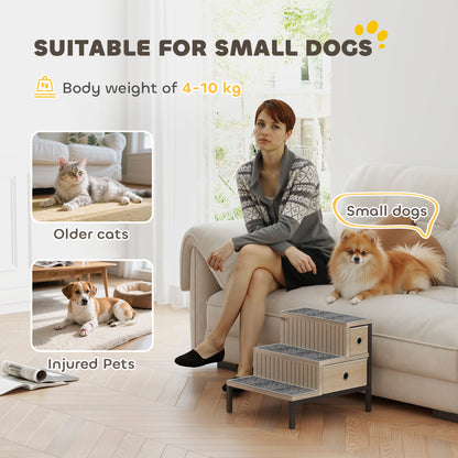 Dog Stairs with Storage, Non-Slip Cover, Pet Steps for Small Dogs & Older Cats, for Sofa, High Bed, Oak Tone