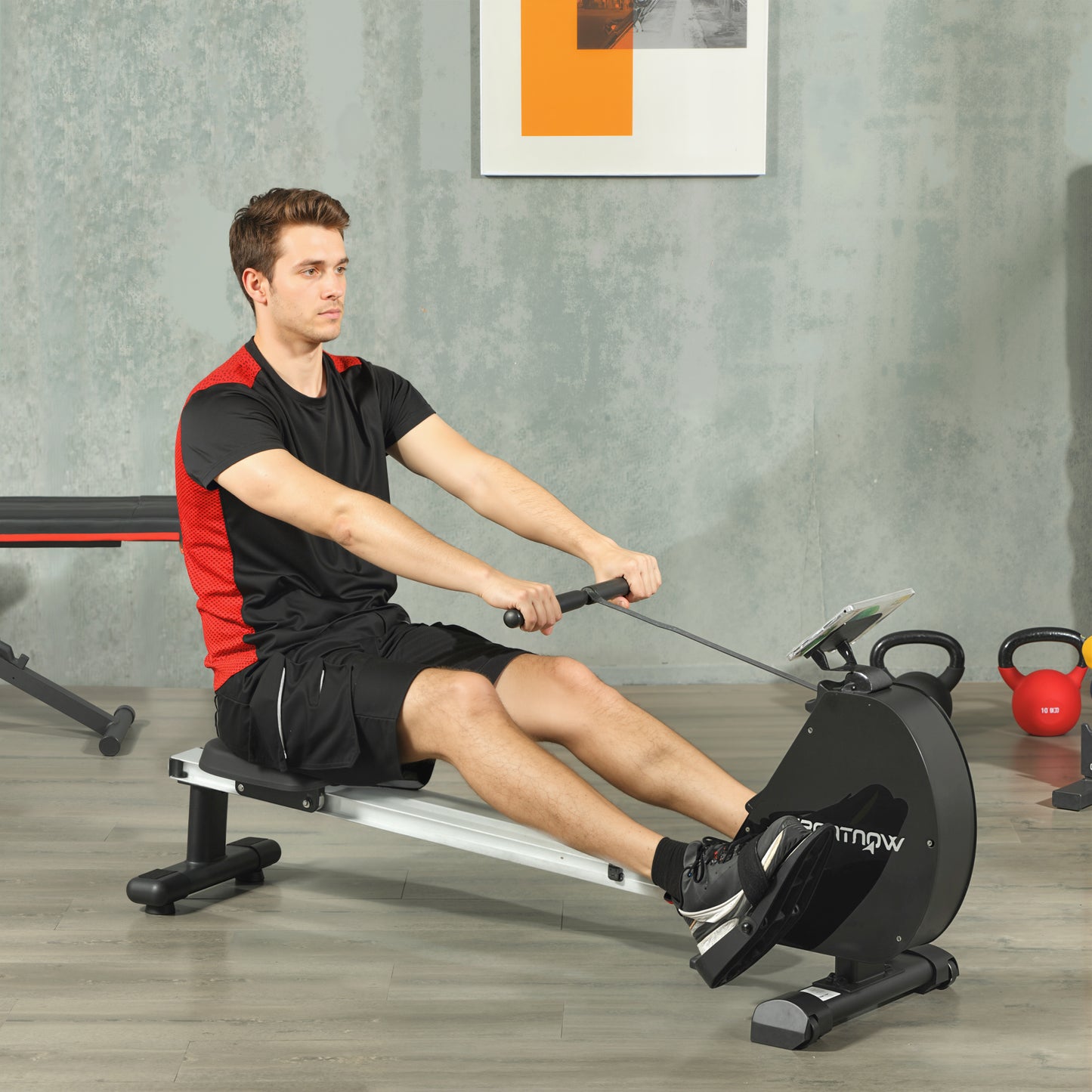Folding Magnetic Rowing Machine, with 16-Level Adjustable Resistance, Black