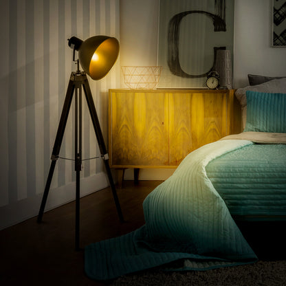 Tripod Floor Lamp, Spotlight Reading Lamp w/ Adjustable Height, Angle, Wood Legs for Living Room, Bedroom, Home, Office