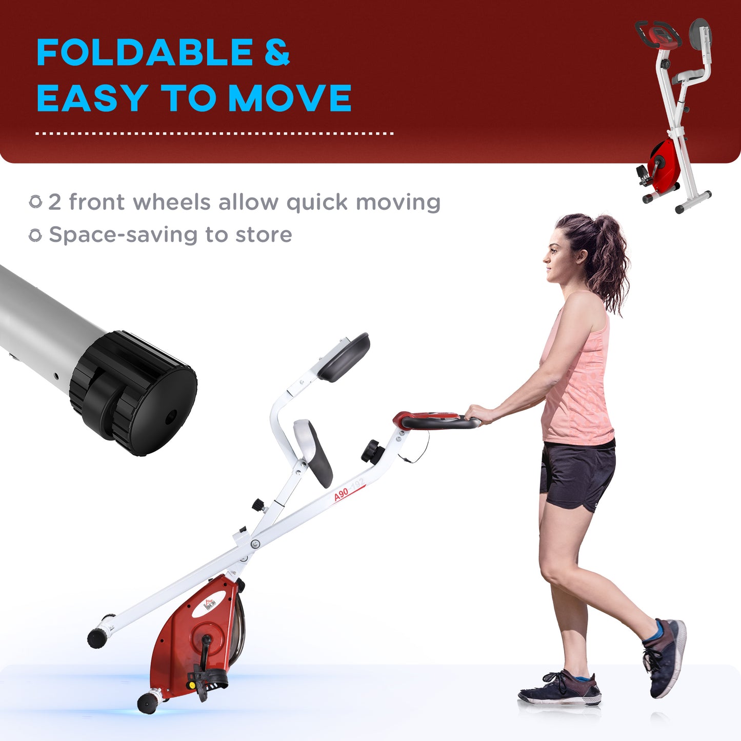 Folding Exercise Bike, Fitness Bicycle Indoor Trainer, Quiet 8-Level Magnetic Resistance, with LCD Monitor