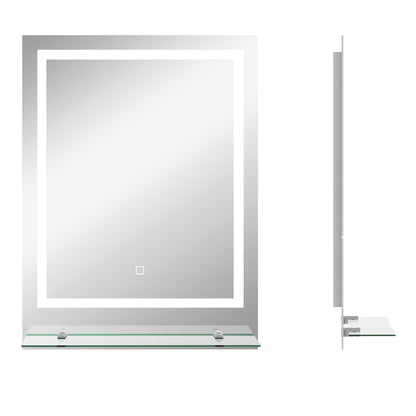Large Vanity Mirror with Lights and Shelf, Illuminated bathroom Mirror with 3 Colour Brightness, Smart Touch, Anti-Fog