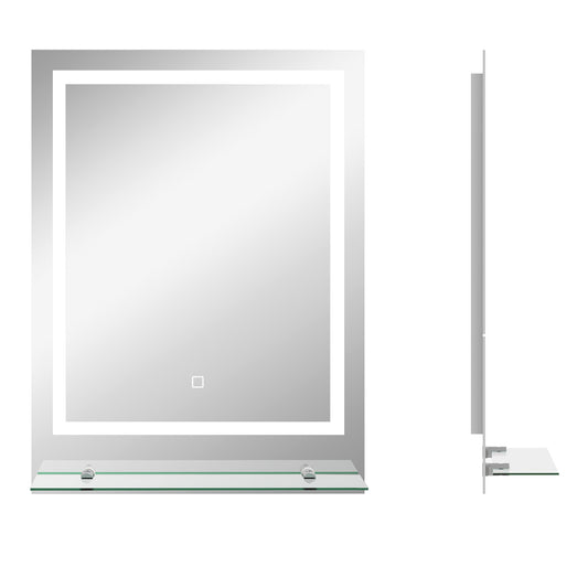 Large Vanity Mirror with Lights and Shelf, Illuminated bathroom Mirror with 3 Colour Brightness, Smart Touch, Anti-Fog