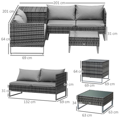 4pc Garden Rattan Wicker Outdoor Furniture Patio Corner Sofa Love Seat and Table Set with Cushions Side Desk Storage