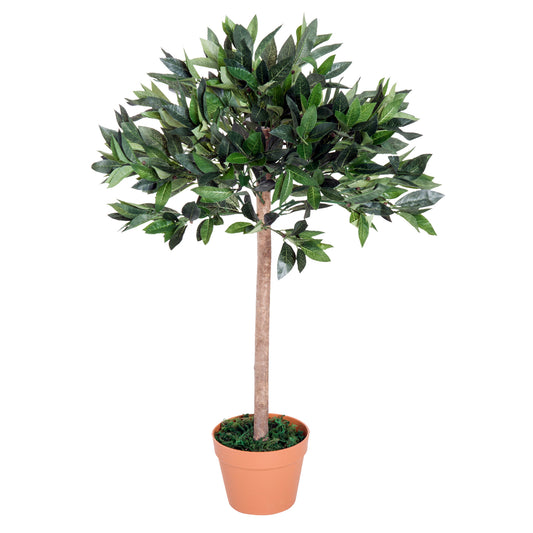 Artificial Bay Tree In Pot, 3ft Tall Indoor Outdoor Garden Topiary Ball with Solid Wood Trunk