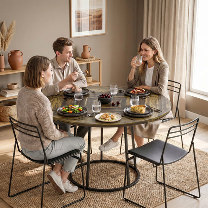 Dining Table Space Saving Kitchen Table Spliced Tabletop Conical Metal Base 120 cm Round Rustic Brown