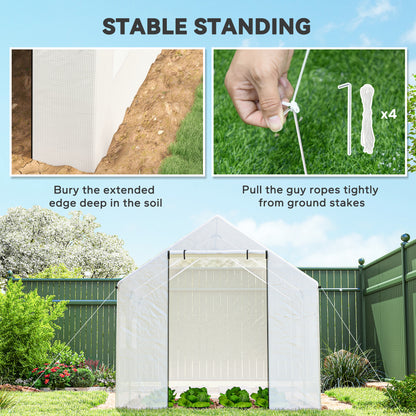 Polyethylene Walk-in Polytunnel Greenhouse with Roll-up door and UV-resistant plastic cover, 2 x 3(m), White