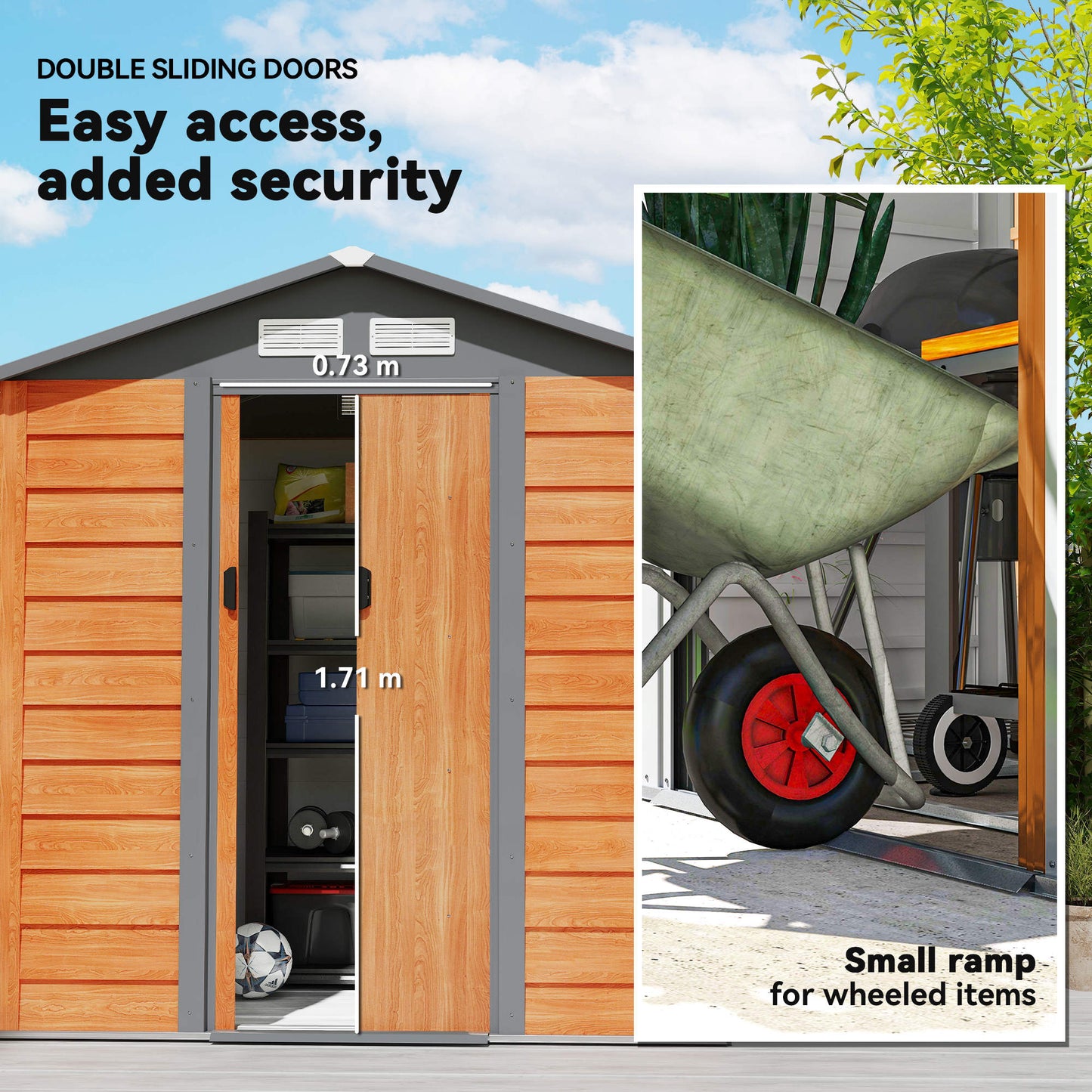 6.5 x 5ft Metal Garden Shed, House Hut Gardening Tool Storage with Ventilations, Sliding Door, Sloped Roof for Garden, Patio