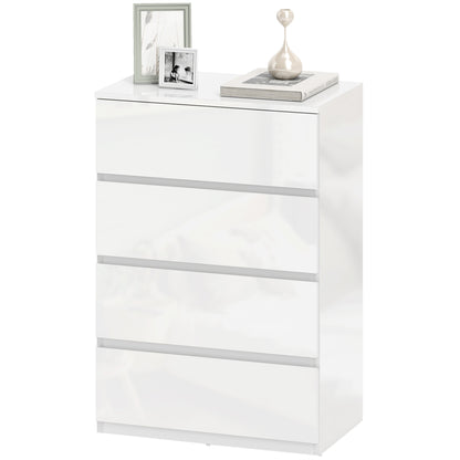 High Gloss Chest of Drawers, 4-Drawer Storage Cabinets, Modern Dresser for Bedroom, White