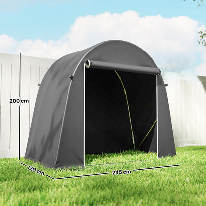 8 x 4 ft Garden Storage Tent, Waterproof Bike Tent with Roll-up Zipper Door and Galvanised Metal Frame, Dark Grey