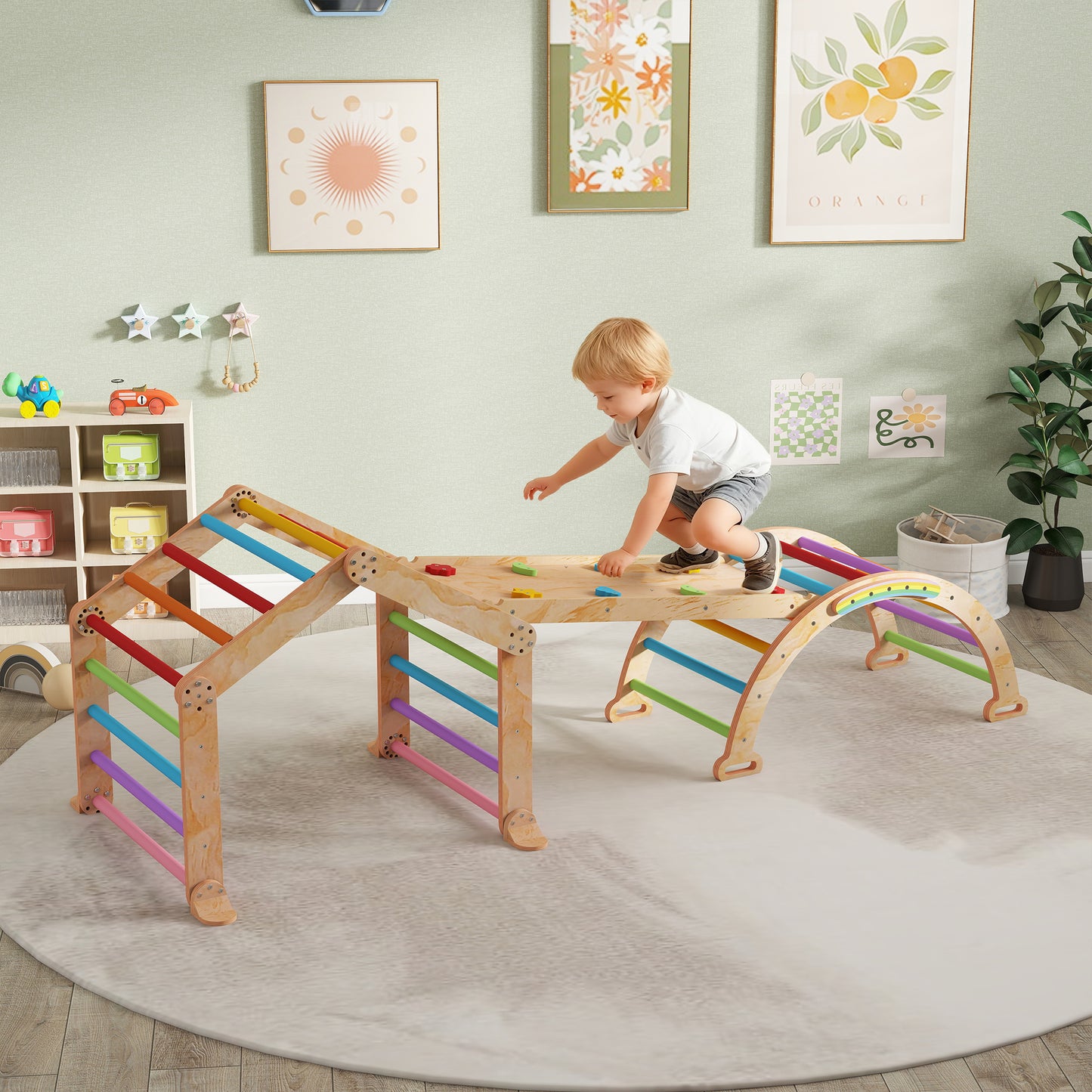 9 in 1 Toddler Climbing Frame with Ramp, Slide, Arch, Ladder, Blackboard for 18-48 Months