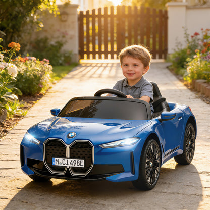 BMW i4 Licensed 12V Kids Electric Ride-On Car, Blue