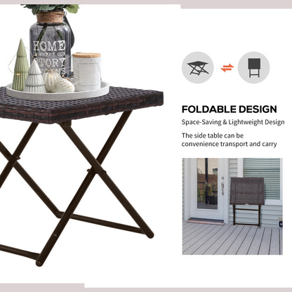 Folding Garden Coffee Table, Wicker Outdoor Bistro Side Table with PE Rattan Top for Patio, Balcony, Porch, 40 x 40 x 40 cm