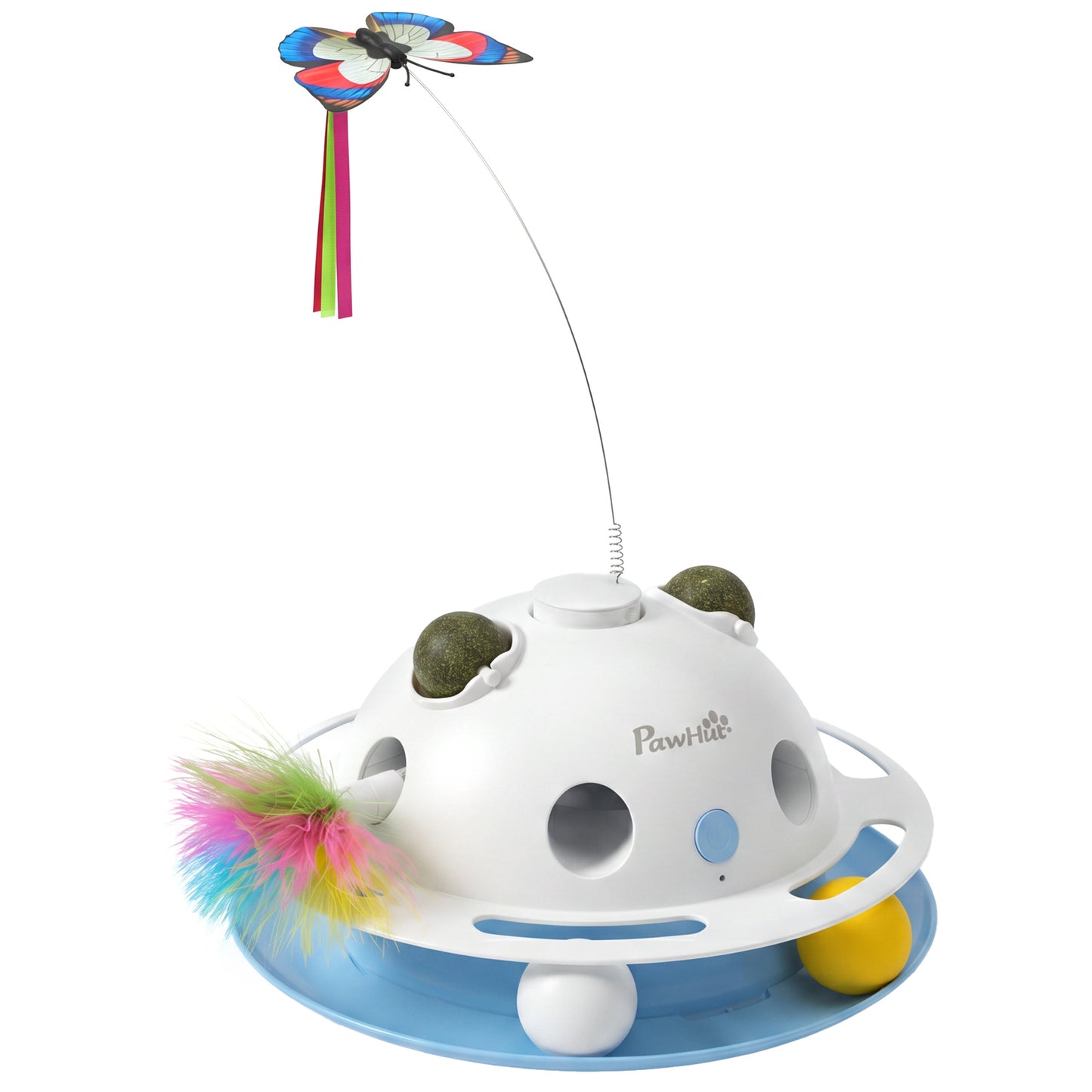 4-in-1 Interactive Cat Toys for Indoor Cats Adult with Spinning Butterfly, Shooting Feathers & Catnip Balls