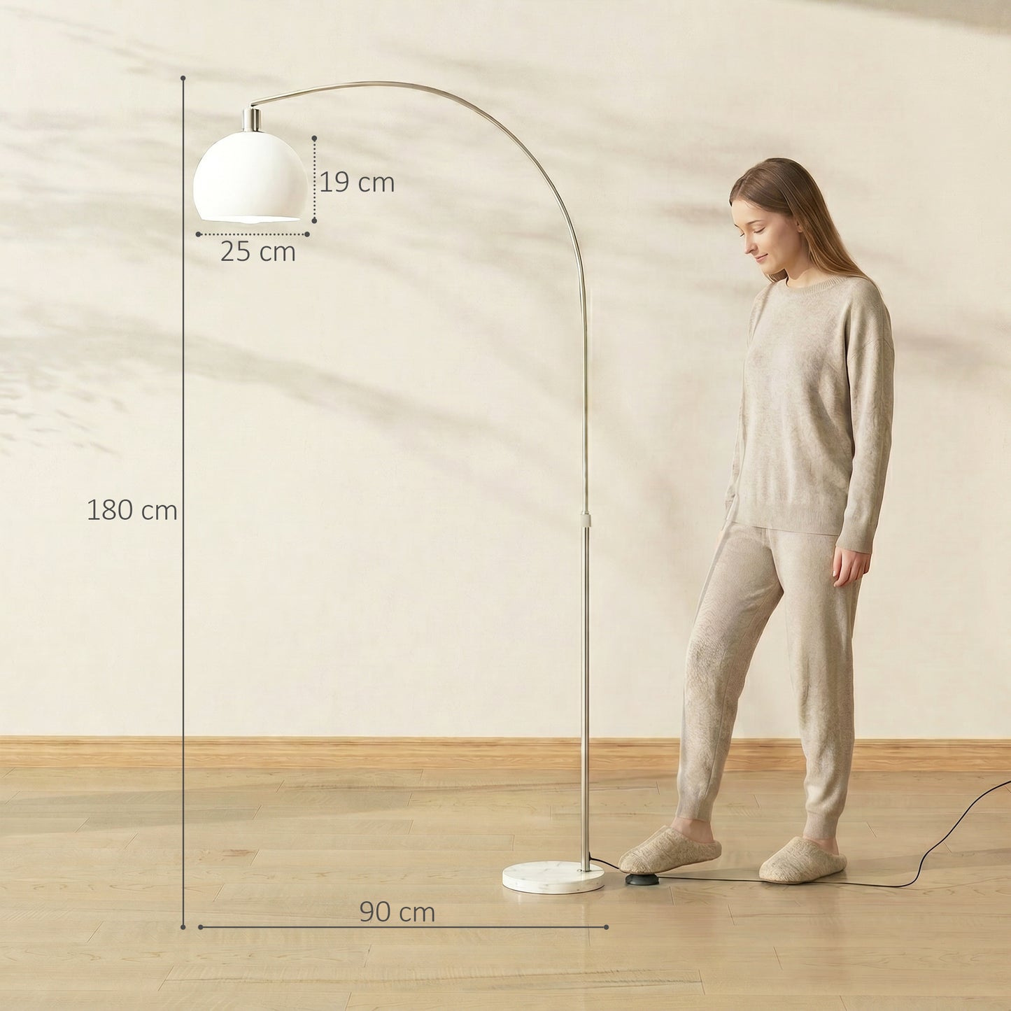 Floor Lamp for Living Room, Modern Standing Lamp with Shade & Foot Switch for Bedroom, Office, White
