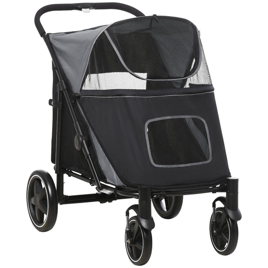 Foldable Pet Stroller, with Universal Wheels, Shock Absorber, for Medium and Large Dogs - Black