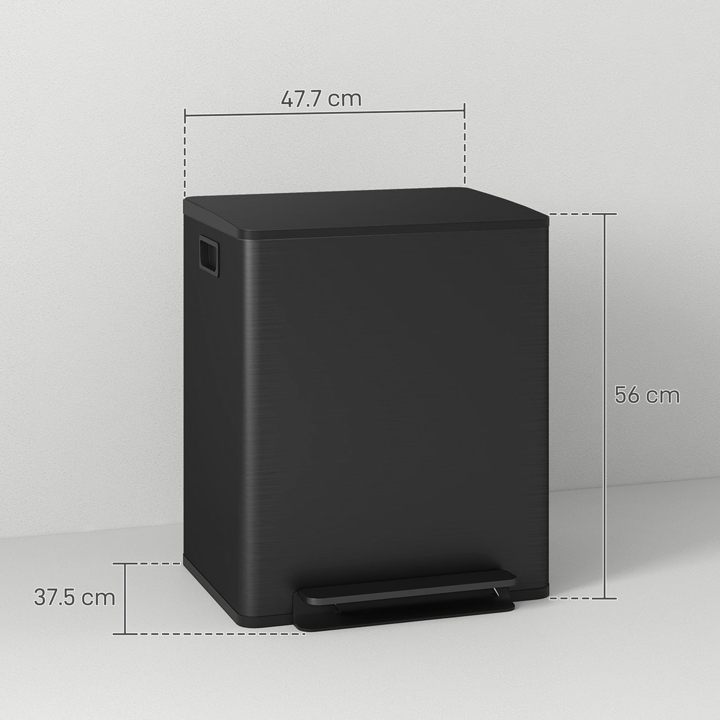 50L Dual Compartment Stainless Steel Bin, with Deodoriser Holders - Black