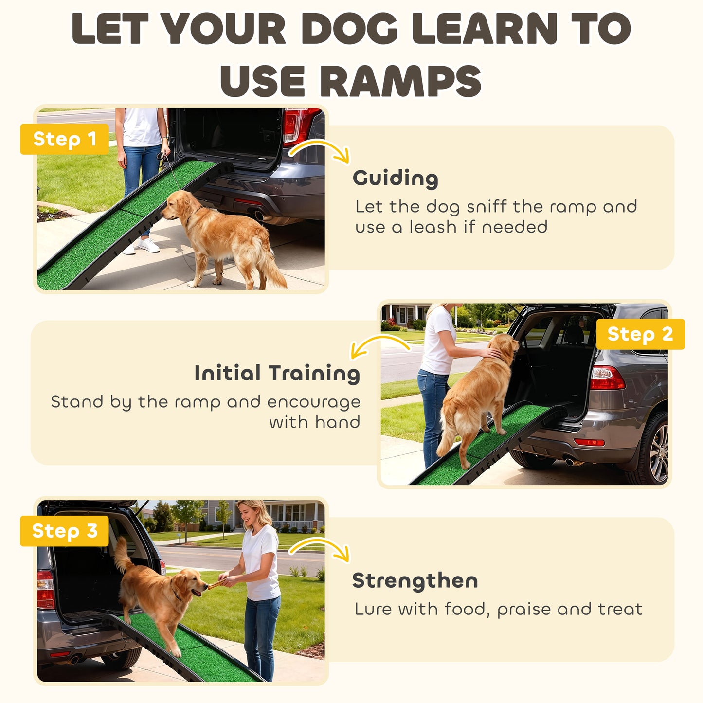 Foldable Dog Ramp with Artificial Anti-slip Surface, Portable & Lightweight, for Cars, Home, 155 x 38.5 x 15.5 cm