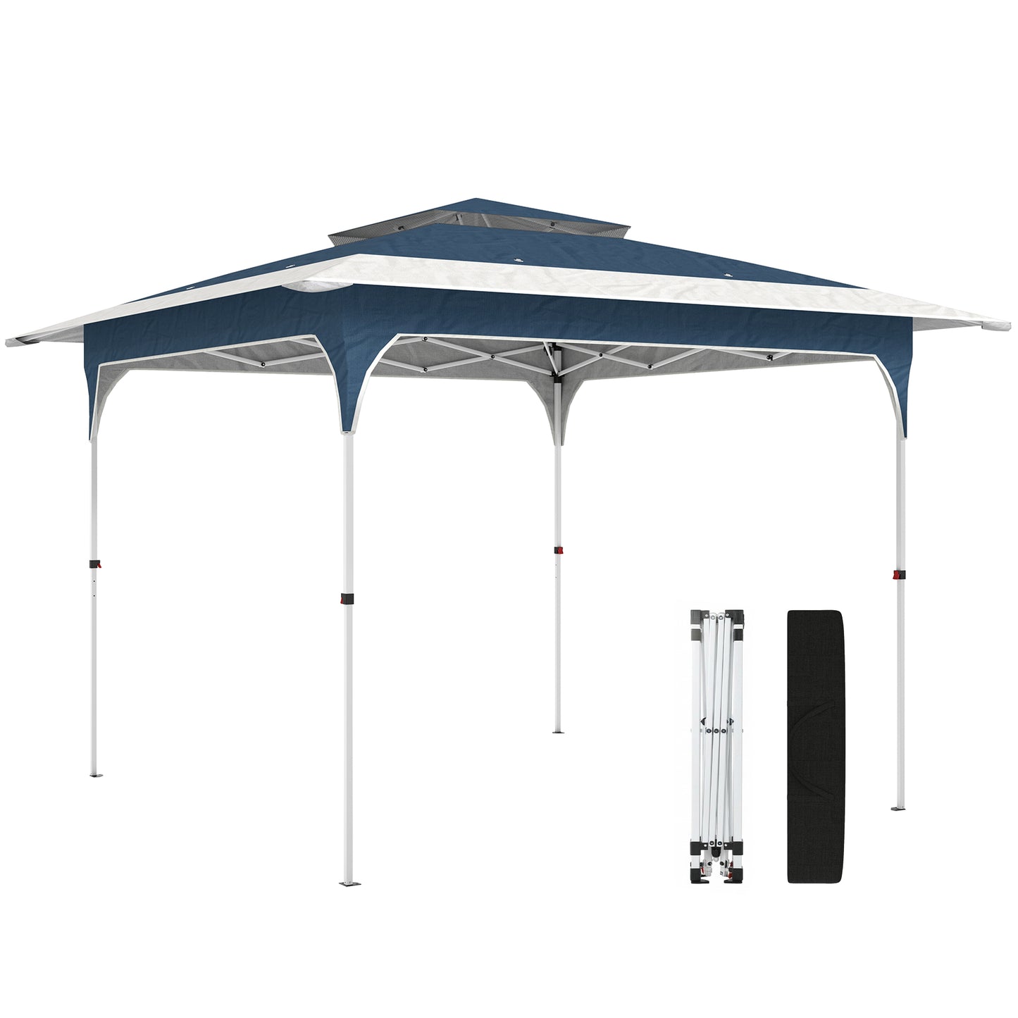 3.5 x 3.5 m Pop Up Gazebo with One-Push Setup, UPF50+ Double Tier Garden Party Tent Marquee with Carry Bag, Blue