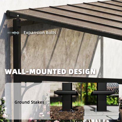 4 x 3 m Metal Lean-to Pergola, Wall-Mounted Garden Pergola with Polycarbonate Roof and Metal-Aluminium Frame
