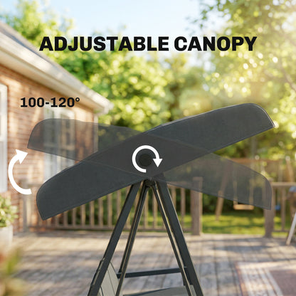 Three-Seat Garden Swing Chair, with Adjustable Canopy - Dark Grey