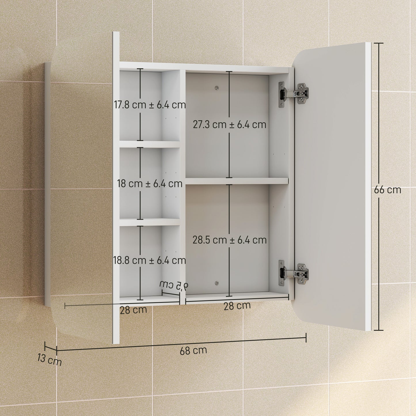 Arched Bathroom Mirror Cabinet with Adjustable Shelves - White