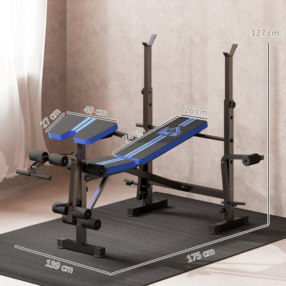 Adjustable Weight Bench with Leg Extension, Barbell Rack, Preacher Curl Pad, Butterfly