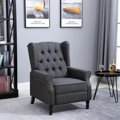 Recliner Armchair, Vintage Reclining Chair with Nail Head Trim, Wingback Chair with Button Tufted Back and Footrest
